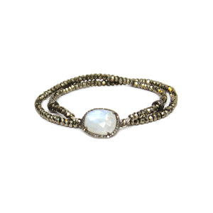 Pyrite Moonstone Diamond Choker and Wrap Bracelet
