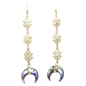 Mother of Pearl Gold Lace Chain Crescent Earrings