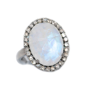 Medium Moonstone and Pave Diamond Ring