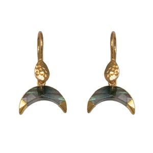 Gold Labradorite Crescent Moon Earrings