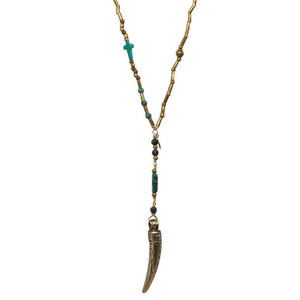 boho chic gold spike necklace with crystal handmade jewelry by jami miller and j grace designs