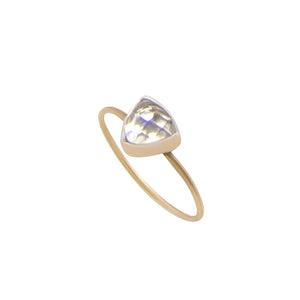 White Moonstone Gold Triangle Ring
