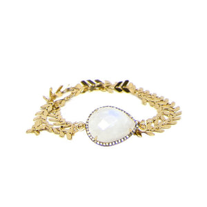 Gold Moonstone Diamond Choker and Wrap Bracelet