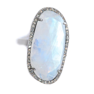Large Moonstone and Pave Diamond Ring